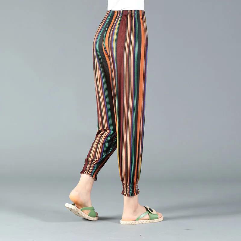 Bloomers Women's Summer Thin Section Flower Pants Large Size Loose Women's Pants Straight Nine-point Pants