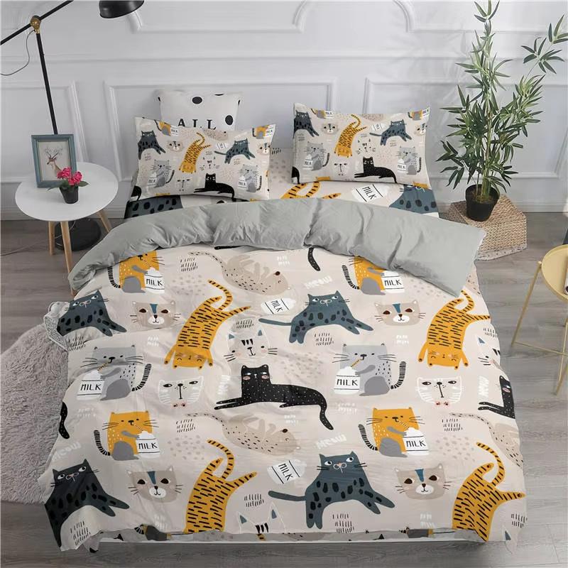 Cartoon Cat Down Comforter Set Bedding Set 3-piece Duvet Cover Set