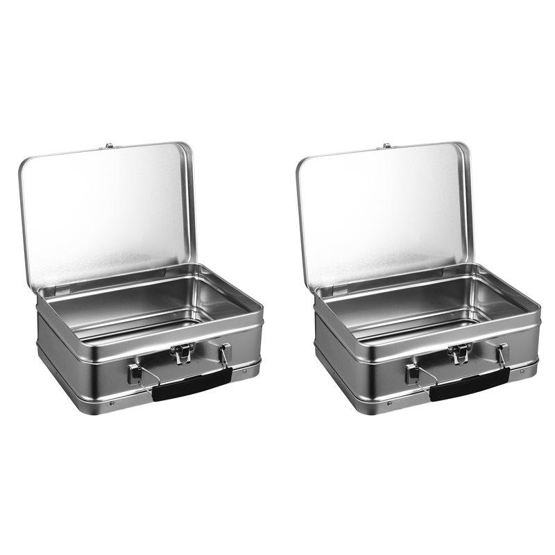 A25F-2X White Handle Tinplate Storage Box Large Capacity Desktop Ganizer Gift Tin Carry Box For Candy Coins Iron Tin Box