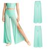 Kids Dance Competition Wear Rhinestone Waist Side Split Wide Leg Mesh Pants with Built-in Briefs for Lyrical Skating Show