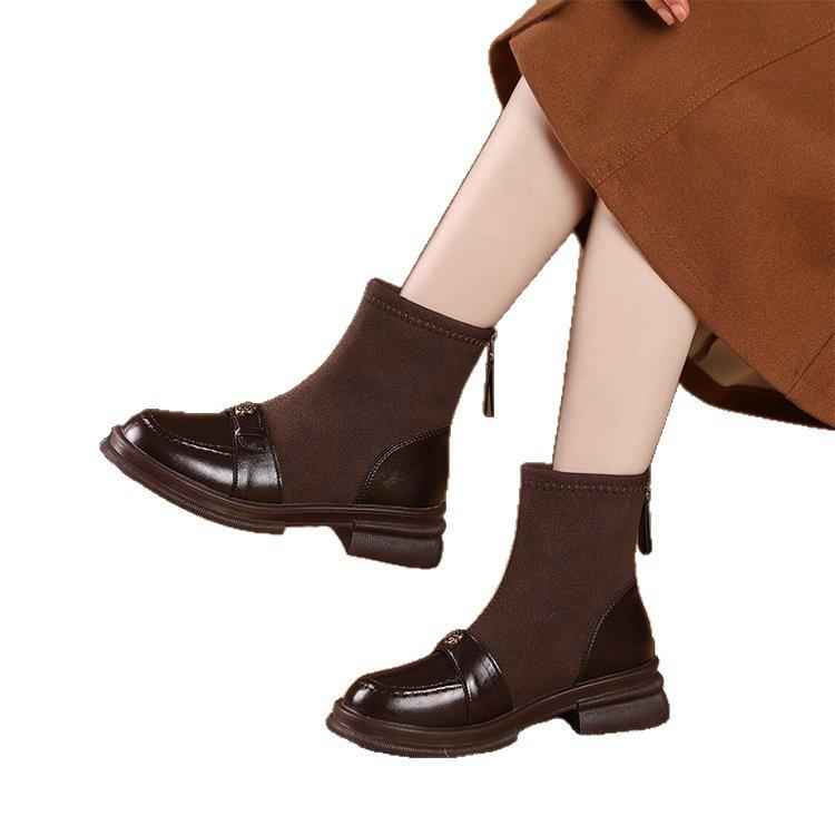 2025 Herbst und Winter einzelne Baumwollstiefel neue dünne Stiefel braune mittelhohe Stiefel Samt Temperament kurze Stiefel Damen Chelsea Boots