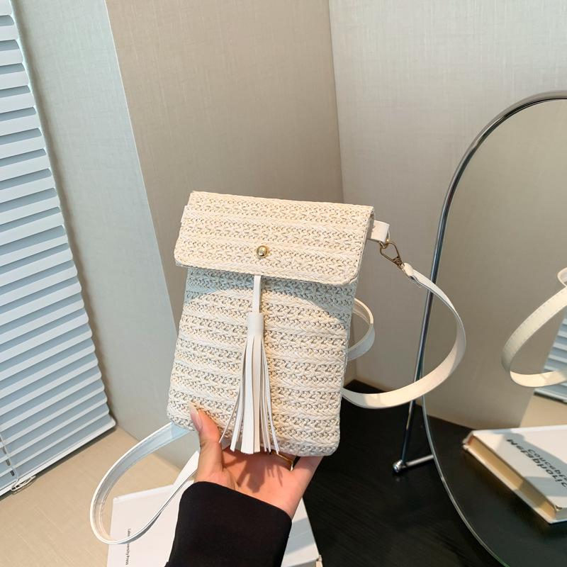 2024 Spring/Summer Women's Trendy Retro Straw Woven Phone Bag - Pastoral & Literary Style