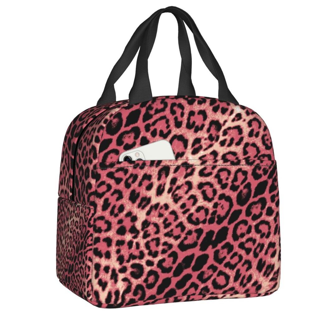 Custom Brown Animal Leopard Print Insulated Lunch Bags for Women Leopard Eyes Portable Cooler Thermal Food Lunch Box Children