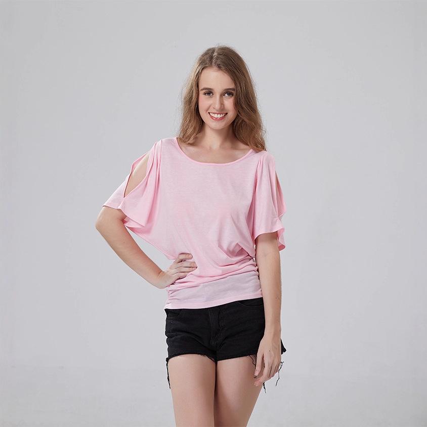 Dámské tričko nadměrné velikosti s odhalenými rameny, netopýřími rukávy a kulatým výstřihem - Vícebarevné