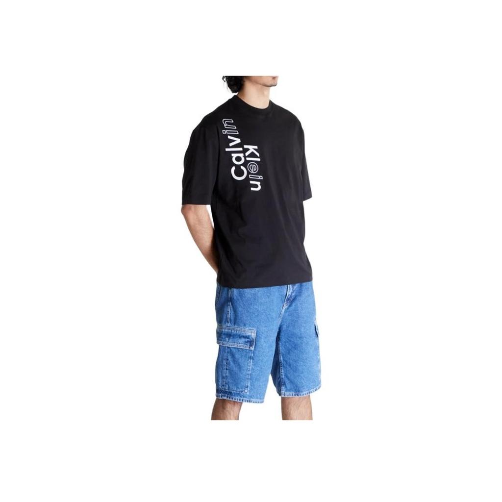 Calvin Klein Letter Print Fitted Crew Neck Short Sleeve T-Shirt Men Tops Black J30J325491-BEH