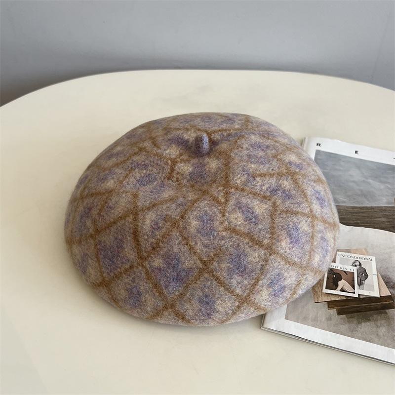 Japanese Australian 100% Wool Jacquard Beret For Girls, Autumn And Winter Artistic Retro Light Luxury Casual Warm Painter Hat