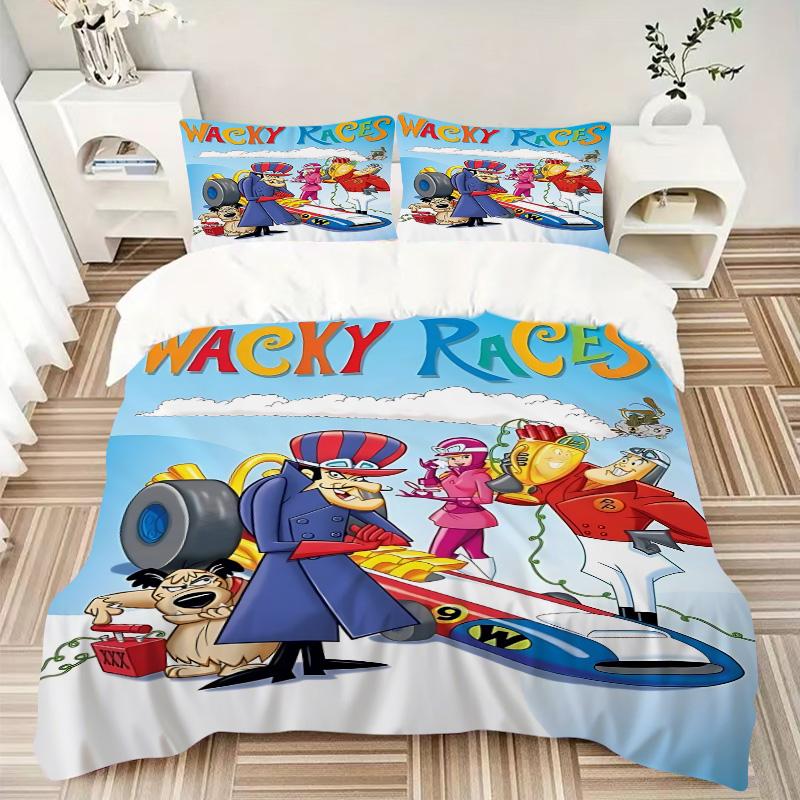 Wacky Races Cartoon Show Print 3Pcs Bedding Set,Duvet Cover with 2 Bedro,Pillowcase Home Birthday Gift