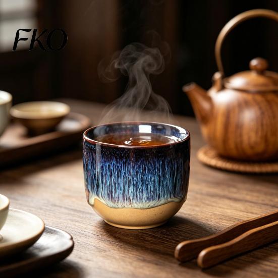 Tazza da Latte Ceramica Fatta a Mano Senza Manico per Bevande Calde Fredde 150ml Gres Rustico Tazza da Caffè Cappuccino Senza Gambo Tè Facile da Pulire Regalo Unico