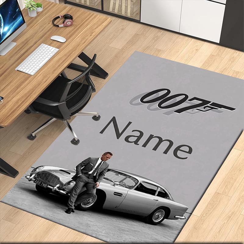 Custom Name 007 James Bond Printed Carpet Rug For Office Chair Living Room Bedroom Kitchen Room Decor Gifts