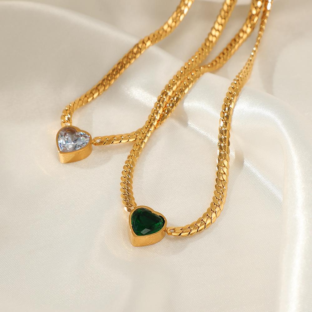 Fashion Temperament Love Stainless Steel Bracelet Necklace Set Internet Celebrity Popular Diamond-encrusted Peach Heart Jewelry Ladies Tide