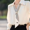 French Ribbon Satin Long Sleeve Women's Shirt - 2026 Spring Professional Style