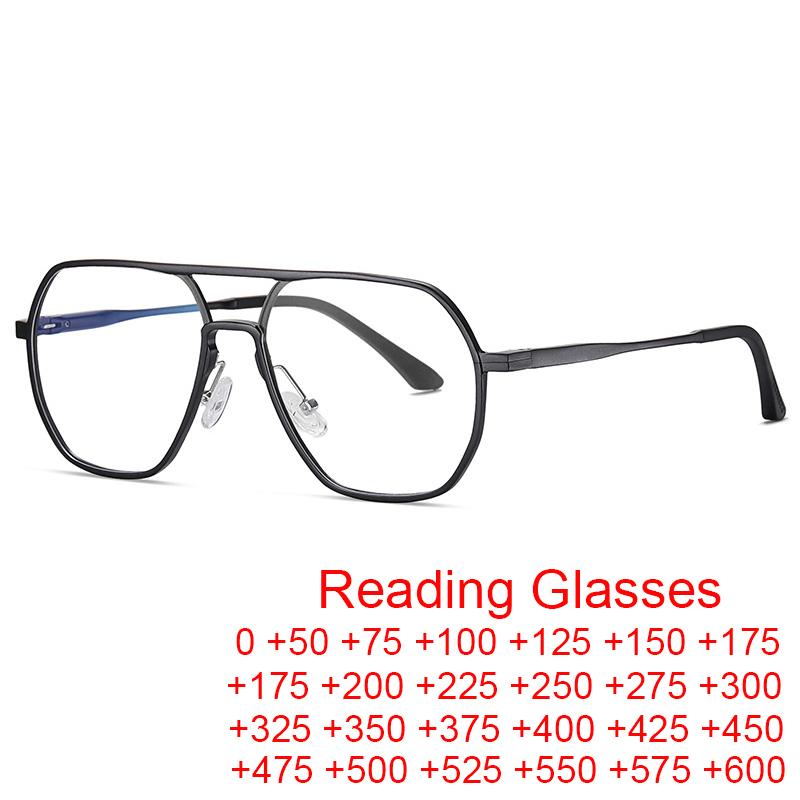 Hochwertige Aluminium- und Magnesium-Lesebrille für Herren, großes Gestell, Blaulichtfilter, Pilotenbrille, Metall, Altersweitsichtbrille