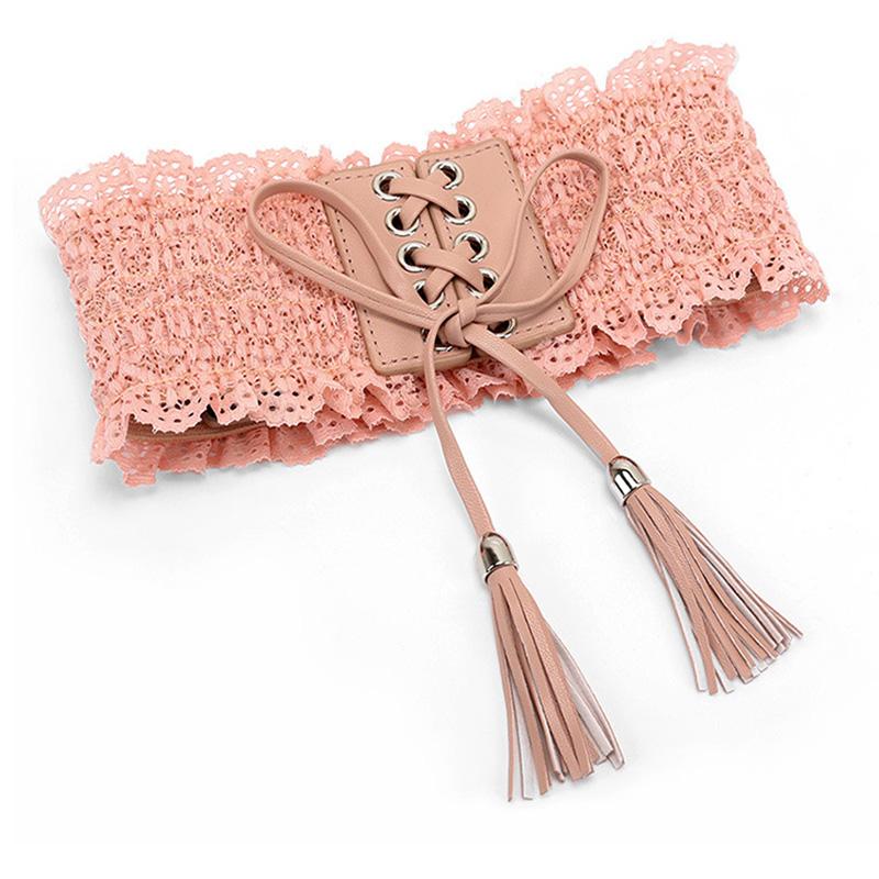 TOTRUST Vintage Lace Women's Cummerbund Elastic Waistband Wide Belt All-match Belt Decoration Female Black Strap For Dress