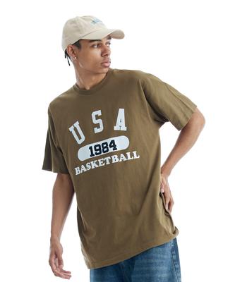 CREAM SODA LAB Usa Basketball Short Sleeve T-Shirt Olive White