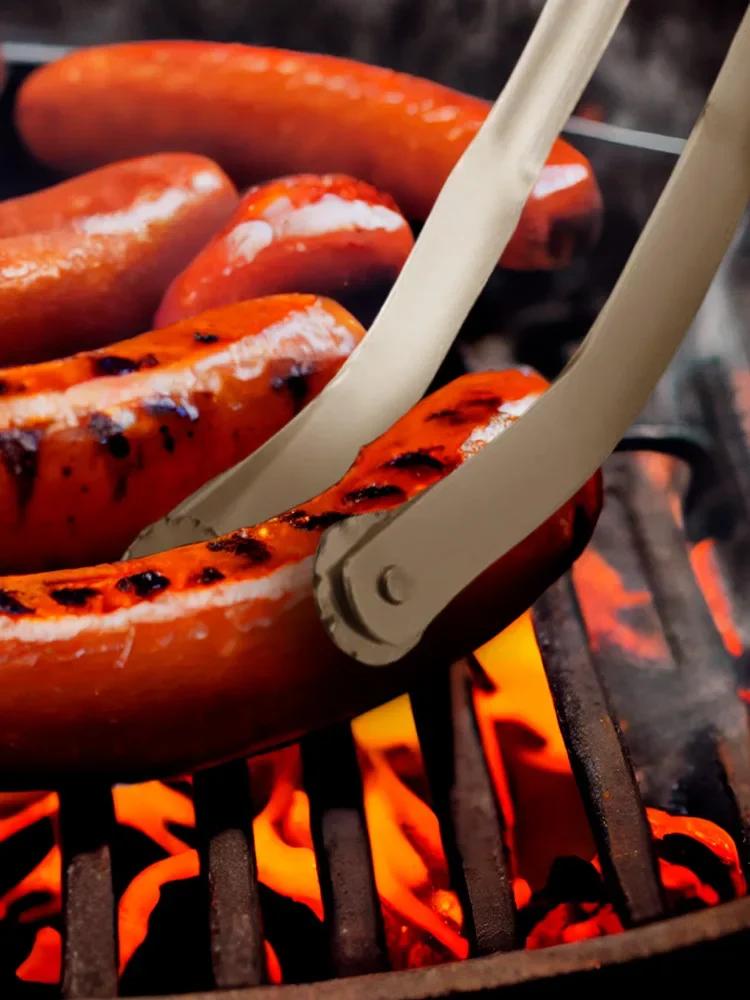 BBQ Wurst Wendezange Küche Hot Dogs Kochklemme Edelstahl Grill Langstielzange zum Wenden von Speck Steak Fleisch