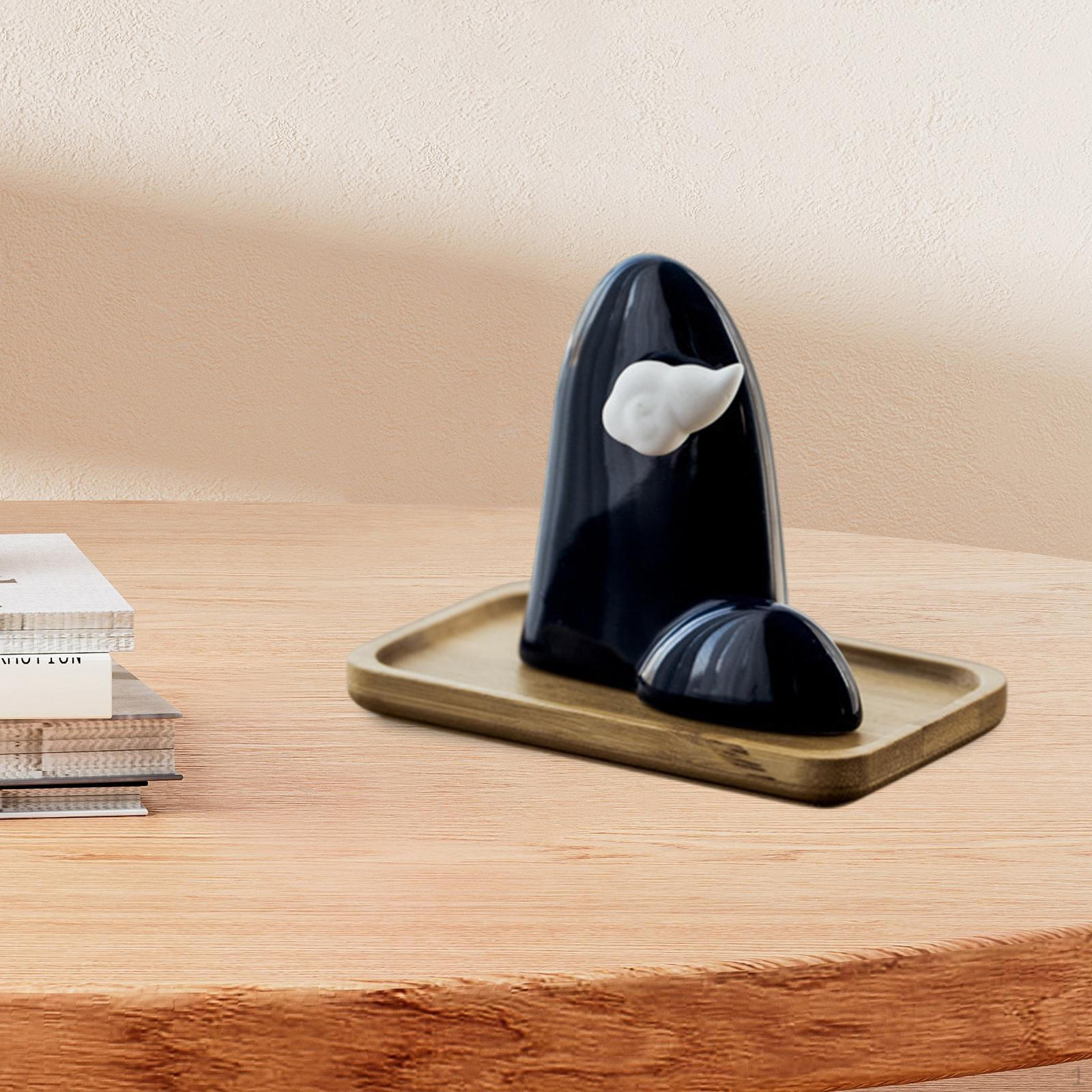 

Ceramic Incense Holder with Tray, Porcelain Stand for Table and Meditation Use dark blue