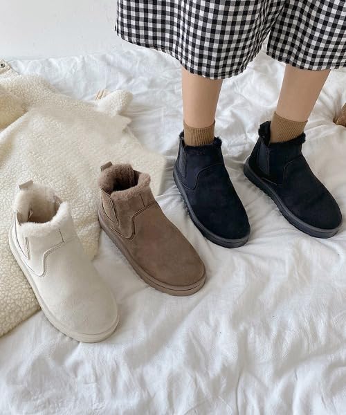 Missmo Sheepskin Boa Snow Short Boots with Side Gore and Fleece Low Flat Comfortable To Walk Thick Furry Work Cold Winter Boots Size Women's Boots,