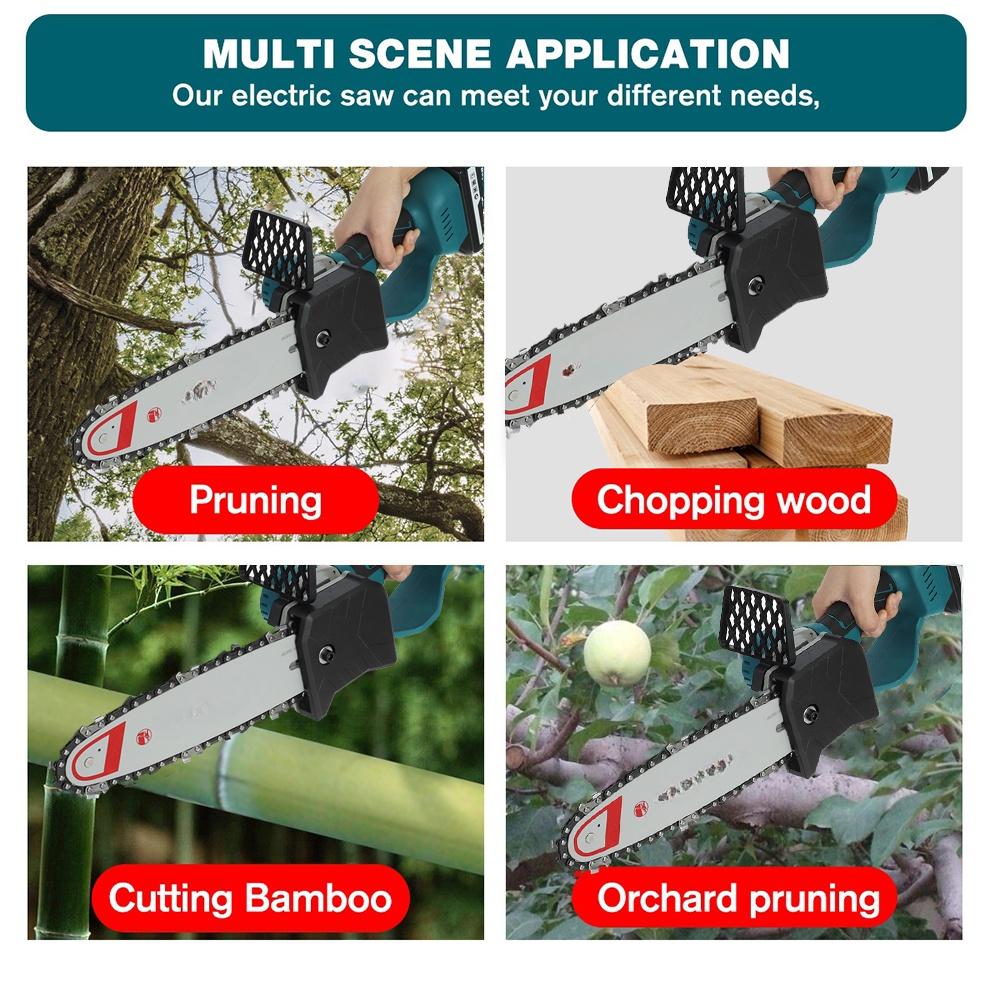 2500W Brushless Electric Chain Saw 10 Inches Rechargable Garden Woodworking Power Tools Wood Cutter For 18V Battery