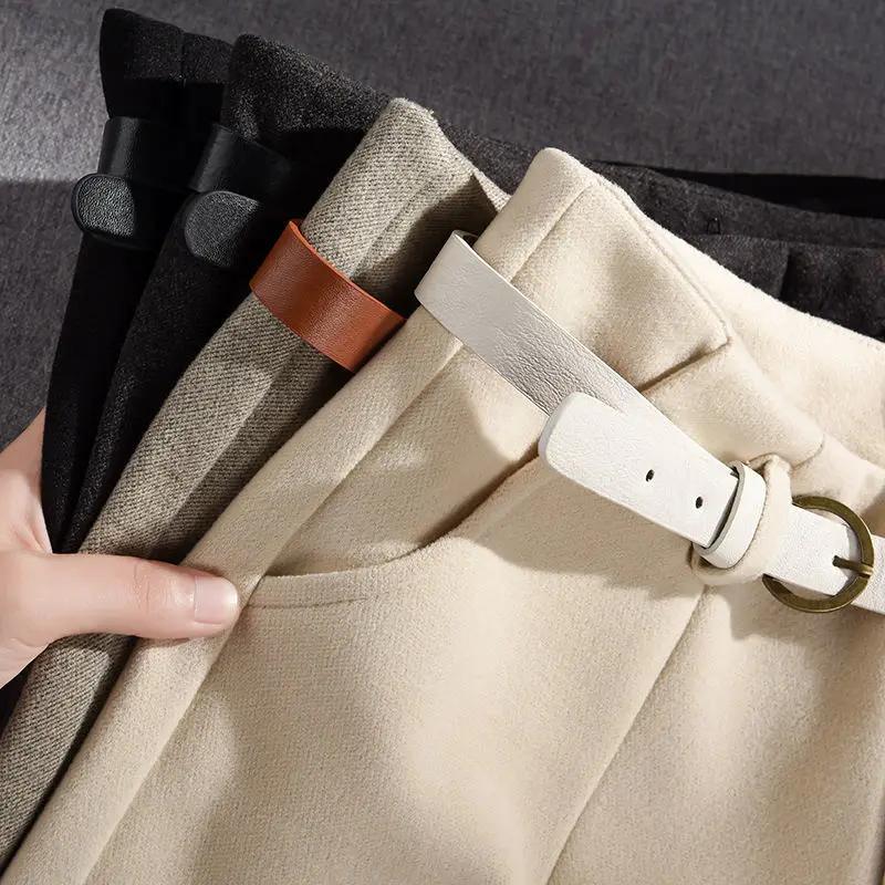 Autumn and Winter Women's Solid High Waist Button Harem Thick Sashes Skinny Fashion Casual Office Lady All Match Trousers