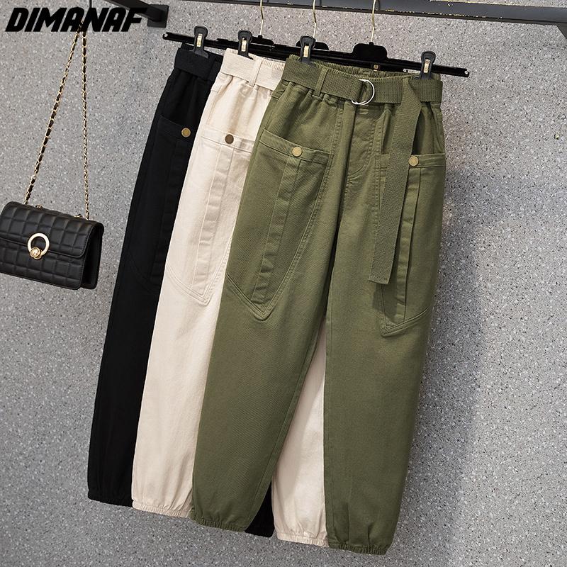 

DIMANAF 2023 Большие размеры, длинные брюки, женские осенние свободные брюки с эластичной резинкой на талии, повседневные однотонные хлопковые женские брюки-карго, брюки