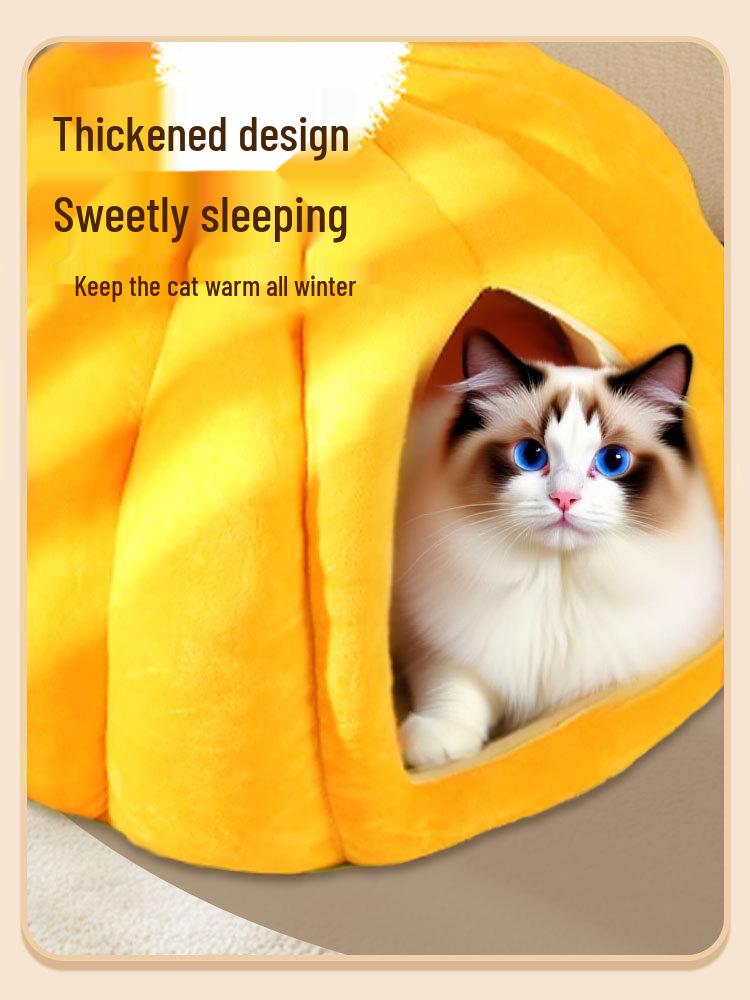 Washable Pumpkin-Shaped Pet Bed - Soft, Cozy Nest for Cats and Dogs, Suitable for All Seasons