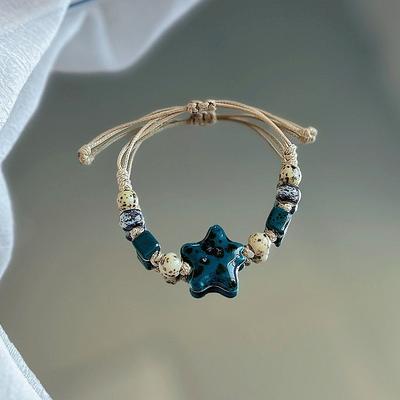 Handgemachtes Keramikarmband im Boho-Stil mit Sternmotiv für Frauen und Mädchen, einzigartiges verstellbares Armband im Ethno-Stil, Schmuck, Accessoires, Geschenke