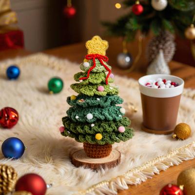 Enfeite de Natal Feito à Mão Mini Árvore Estrela Ponteira de Árvore 7 Camadas Base de Madeira Decoração de Árvore de Natal Enfeite de Feriado