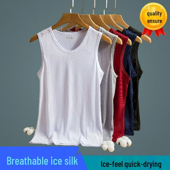 Men's Trendy Quick-Dry Ice Silk Mesh Tank Top: Sleeveless, Loose Fit, Wide Shoulder Fitness Vest