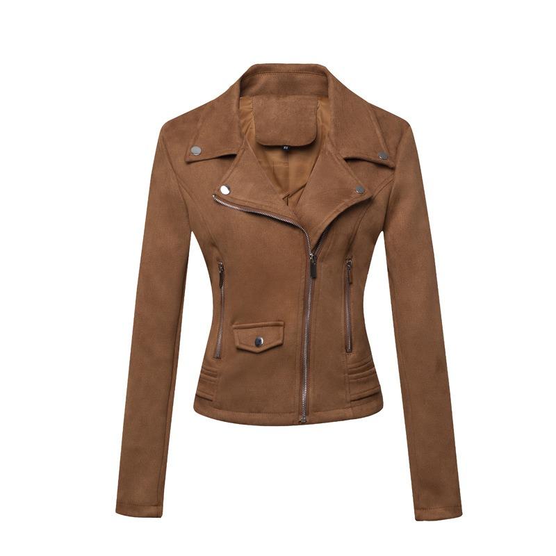 New Women's Motorcycle Jacket, Women's Leather Jacket Short, Slim Suede Leather Jacket Women's