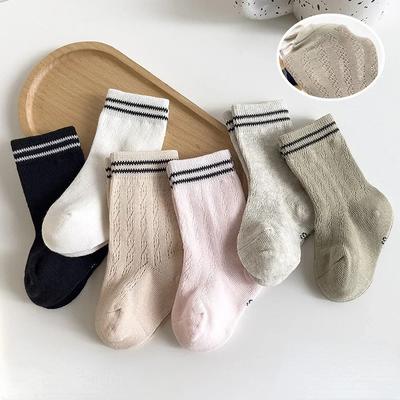 Chaussettes coréennes en maille de coton pour enfants, chaussettes tube moyennes printemps-été, chaussettes à rayures pour nouveau-nés, nourrissons, tout-petits, garçons et filles de 0 à 7 ans