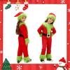 Yi-gog Kids' Christmas Santa Costume, Green Monster Plush Jumpsuit, Santa Cosplay, 4-Piece Set with Dress, Santa Hat, and Belt, Perfect for Family