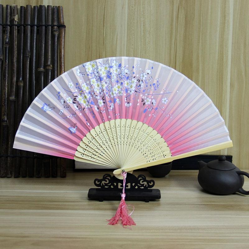

Bamboo Folding Fan silk Chinese Stylefan Hand Held Anitque Art Craft Japnese Summer Female Dance Home decoration Party ventila