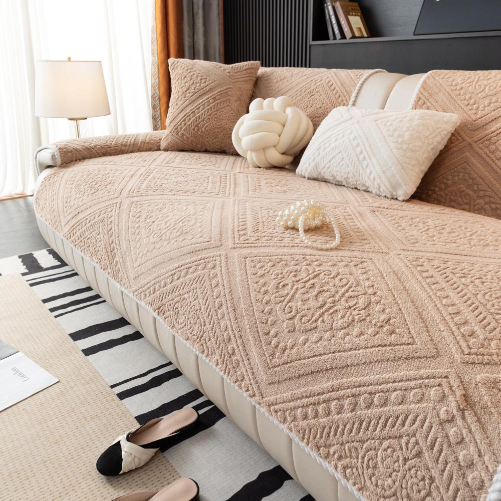 Shu Cotton Lint Sofa Cushion Autumn And Winter Nordic Simple Modern Leather Sofa Cover Thickened Seat Cushion Winter Non-Slip Cover