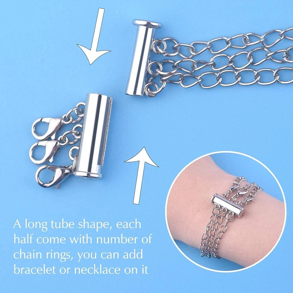 2 Stück mehrsträngige Halskette, mehrschichtig, Hummerverschluss, Schiebe-Magnet-Röhrenverbinder, Verschlüsse, Magnetischer Separator für Armband, Schmuckherstellung