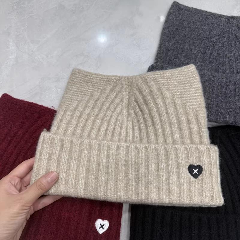 South Korea autumn and winter new striped love embroidered wool hat big head circumference showing face small knitted hat