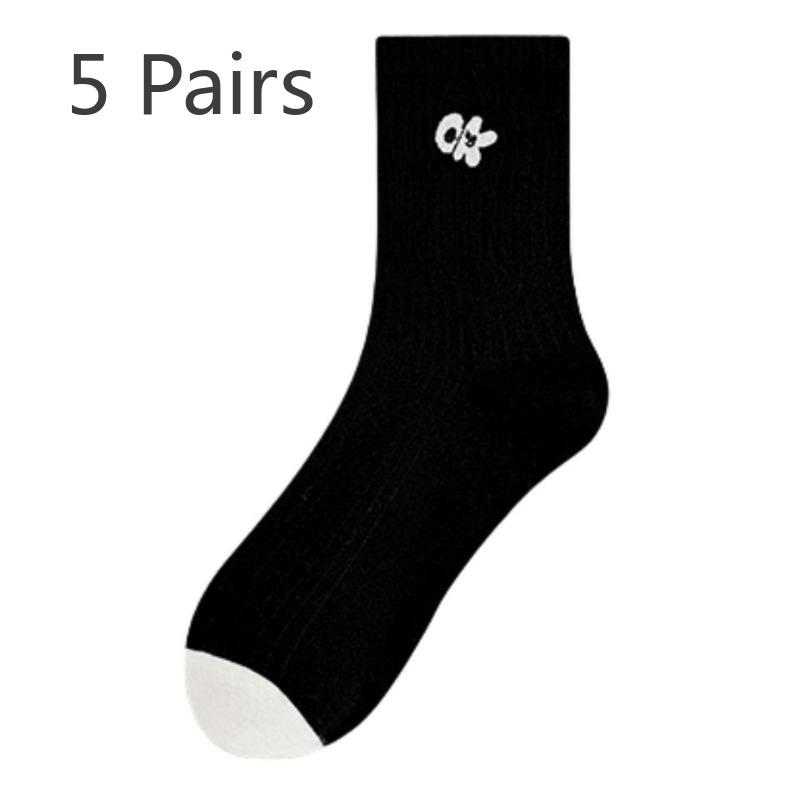 

5 пар женских осенне-зимних носков-труб из чистого хлопка нового стиля для универсального использования 5 Pairs белый