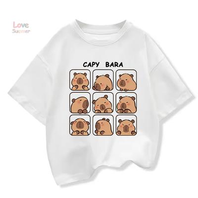 Capybara Kids Clothing Tees Summer Printed Cartoon Fashion Short Sleeve T-shirt Girls Loose Casual Tops T Shirts Crewneck