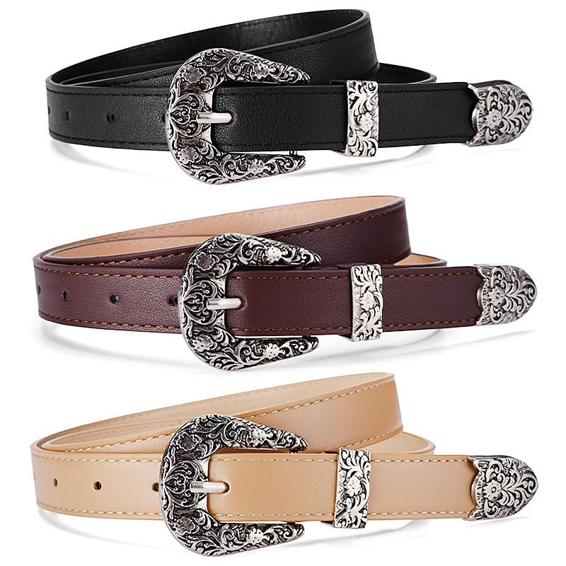 Trendy Fashionable Vintage Metal Flower Buckle Women's Belt Stylish Accessory For Jeans