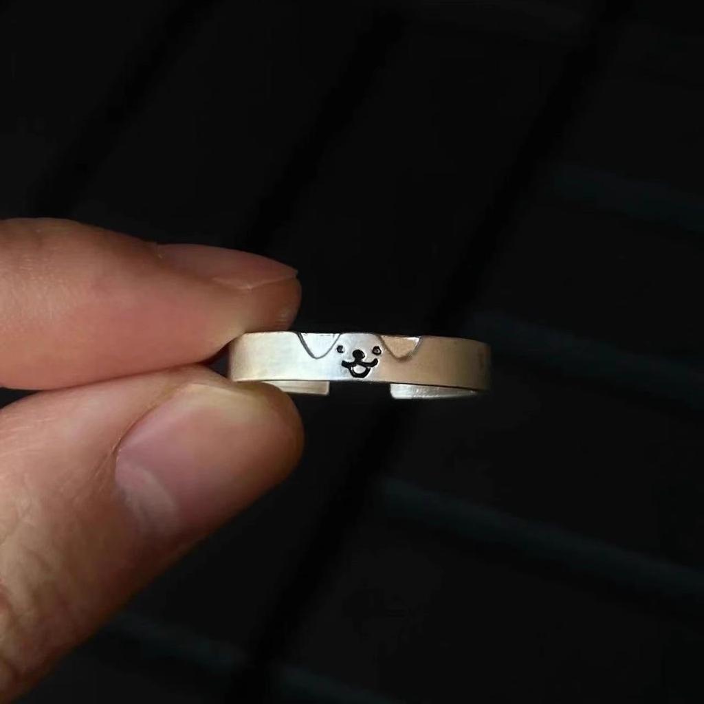2pcs New Kawaii Cartoon Cat Dog Couple Ring for Women Men Couples Valentine's Day Lover Rings Korean  Jewelry Party Gifts