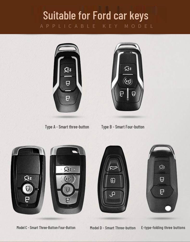 Ford Key Case for Focus, Mondeo, Kuga, Ecosport, Edge, Taurus - Genuine Leather with Buckle