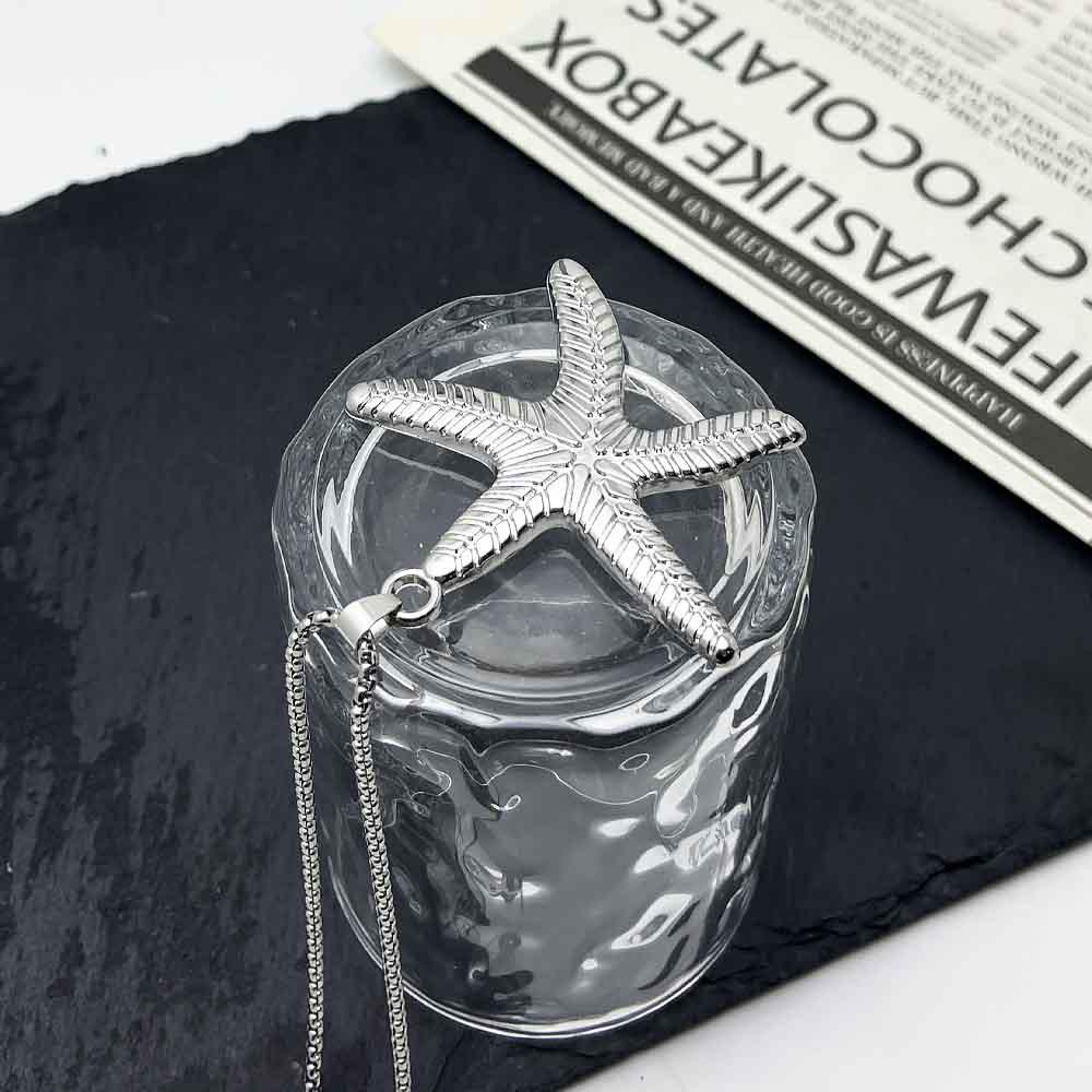 Retro Silver Starfish Pendant Sweater Necklace - Unisex Ocean-Themed Accessory