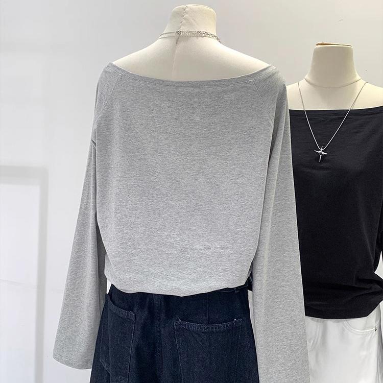 Slant Shoulder Long Sleeve Women's Clothing Style Interior Wide Truffle Shoulder Base Autumn Winter Shirt