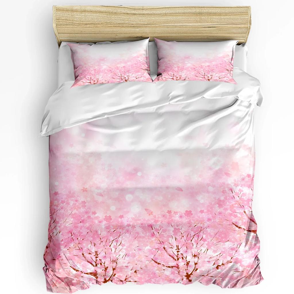 Set da letto rosa con fiori di ciliegio in stile giapponese 3 pezzi Copripiumino Federa Bambini Adulti Copripiumino Set Letto Matrimoniale Tessile per la casa