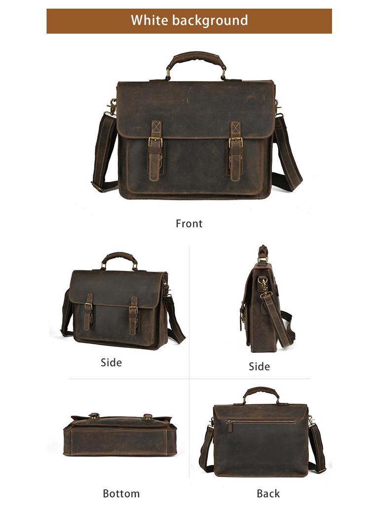 Vintage Męska Torba na Ramię Crossbody na Laptop ze Skóry Końskiej