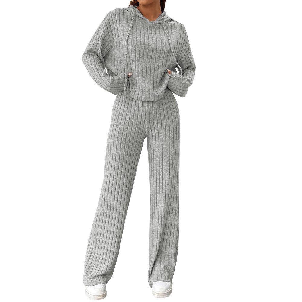 2024 Women's Hooded Fashion Two-Piece Suit - Simple, Pure Color for Autumn/Winter.