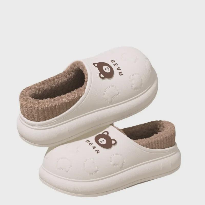 Men's & Women's Waterproof Cotton Slippers: Velvet Lined, Non-Slip, Thick-Soled, Heel-Cover, Warm & Cozy for Fall/Winter 2024