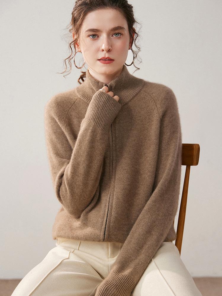 Pure Cashmere Women's Loose Knit Zipper Cardigan Sweater