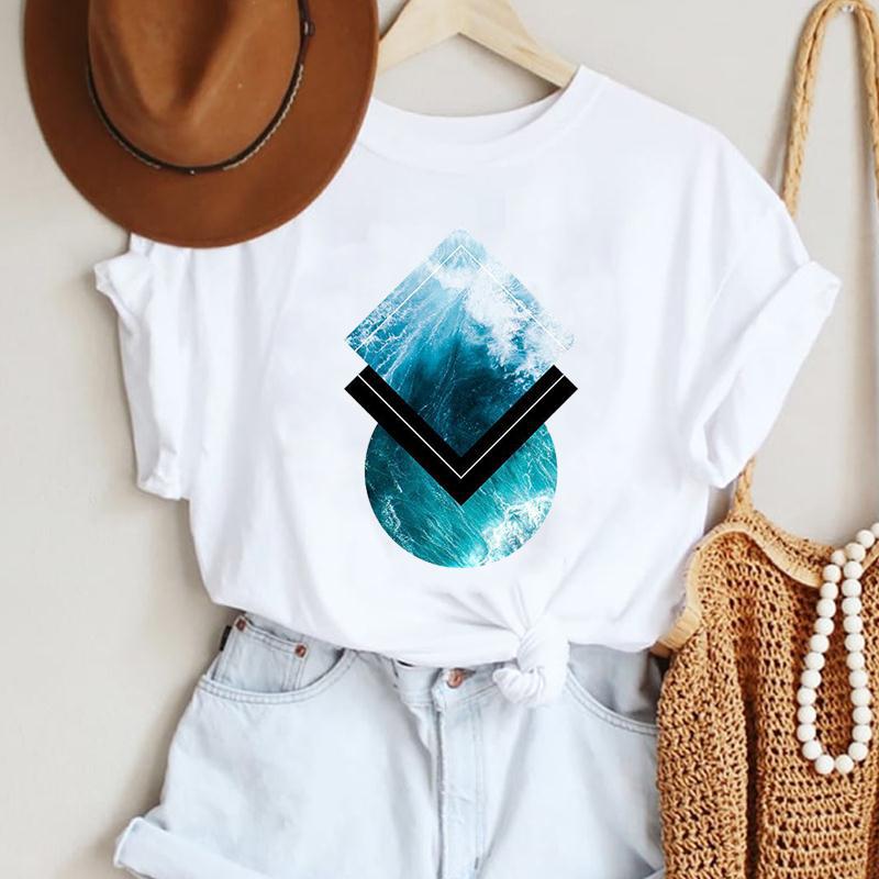 Fashion Casual Landscape Mountain Graphics Womens T-Shirt 90S Summer Blouse Loose White Short Sleeve O-Neck Female Tops Clothing