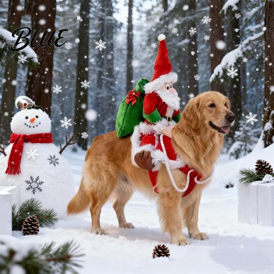 Festive Dog Clothes for Parties Santa Riding Pet Christmas Costume 3D Funny Rider Outfit Small Medium Apparel Dogs & Cats Adjustable Holiday Cosplay