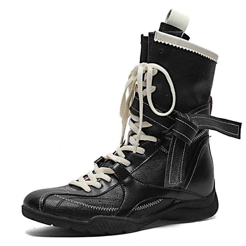 Boxing shoes new leather inner height increase western cowboy boots thin retro short boots children